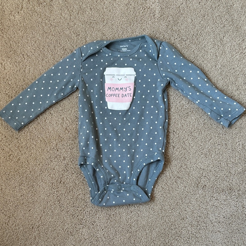 NWOT Carter's Blue Polka Dot with "Mommy's Coffee Date" Graphic